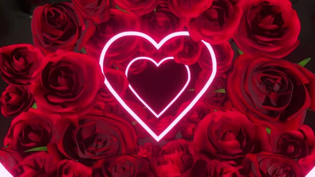 Neon Valentine's Day 4K Video: Rose Heart Love Tunnel Effect
