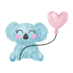 Valentine's day concept. Koala bears hold heart shape balloon isolated on white background.