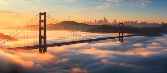 Abstract Golden Gate Bridge in San Francisco in fog