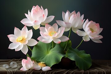 art of arranging flowers: very beautiful Pink lotus flowers in a vase on the table