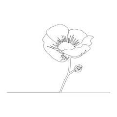 Poppy flowers continuous one line vector art illustration and single outline simple flower design
