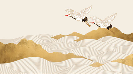 鶴と荒波のイラスト - obrazy, fototapety, plakaty