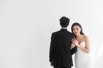  Couple of bride and groom enjoying romantic moments in wedding ceremony, Love, celebration and marriage.