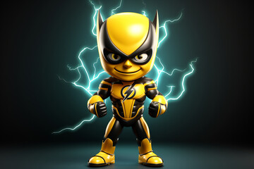 yellow and black mascot with lightning bolt 3D illustration - obrazy, fototapety, plakaty