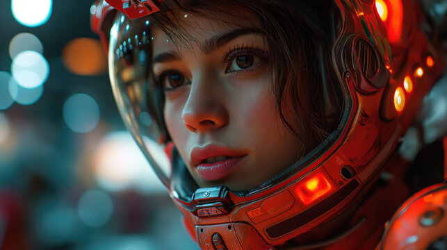 Woman in futuristic cyber suit