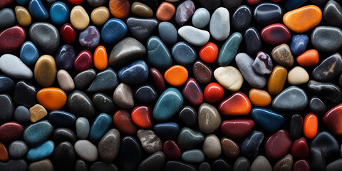 A close up of a bunch of colorful pebbles stones rocks 
Kaleidoscope of Color Vibrant Rocks   Natural background.  AI Generative