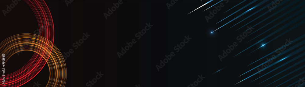 Poster a design with techno geometric background on dark space with glow lines motion effect decoration. mo