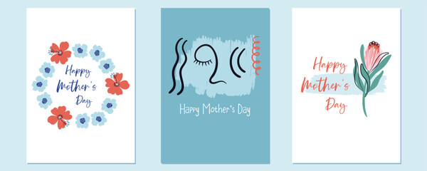Fototapeta na wymiar Happy Mother's Day. Holiday greeting cards. Vector illustrations for covers and posters. Cute prints for moms. 