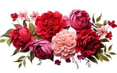 Delicate Pink Peonies with Vibrant Red Roses Isolated on Transparent Background PNG.