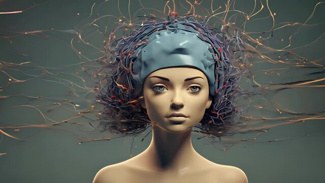 A playful and dynamic animation of magnetoencephalography MEG, portraying the detection of magnetic fields produced by electrical neural activity in Psychology art concept