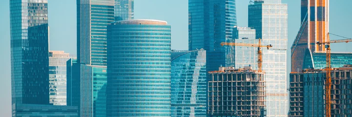  Modern skyscrapers close-up. Beautiful wide panoramic background. Moscow international business center. Moscow city, Russia. © Andrei Stepanov