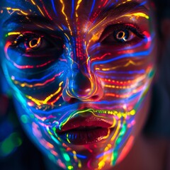 a woman with fluorescent paint on her face