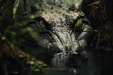 Fototapeten crocodile sitting in water with eyes open © Kien