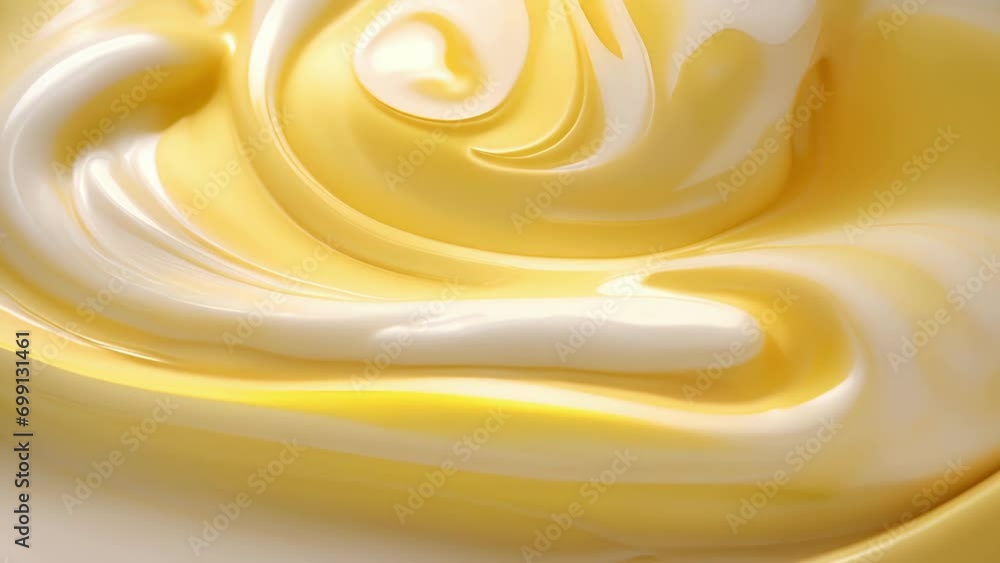 Poster thick and creamy aioli sauce in a macro shot with the slow motion reveals the swirls and curves with