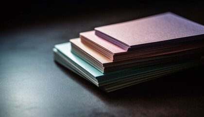 Naklejka premium Stack of literature on desk, selective focus, no people present generated by AI