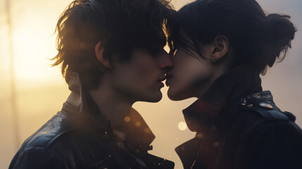 A beautiful portrait of a couple deeply in love and kissing - obrazy, fototapety, plakaty