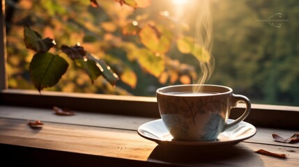 Morning light filtering through a coffee cup, a serene awakening - obrazy, fototapety, plakaty