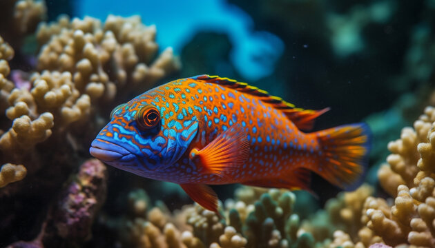 Underwater fish swimming in a colorful reef, showcasing natural beauty generated by AI