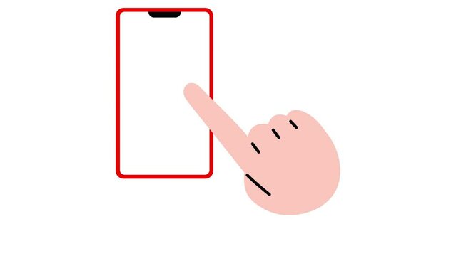 Phone in Louch Red Device in Hand with Dynamic Animation on White Background
