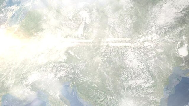 Zoom in from space and focus on Uhersky Brod, Czech Republic. 3D Animation. Background for travel intro. Elements of this image furnished by NASA