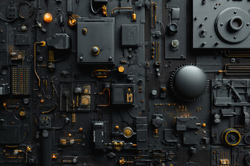 Mechanical equipment and pipes background wall, cyberpunk metal style background	
