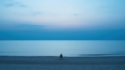 Fototapeta na wymiar A lonely man sitting near the peacefulness of a tranquil beach. Generative ai.