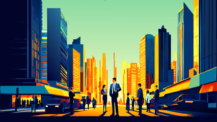 Businesspeople in a busy city square. vektor icon illustation