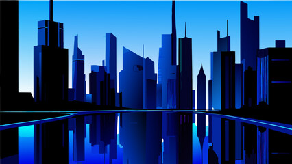 A city skyline reflected in water. vektor icon illustation