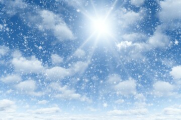 Winter background with snowflakes and sun in the blue sky