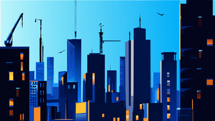 A city skyline with construction cranes. vektor icon illustation - obrazy, fototapety, plakaty