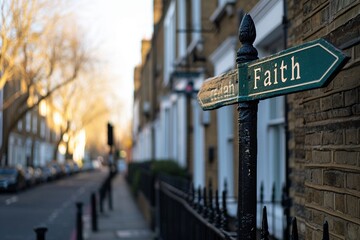 Spiritual Crossroads: Street Sign Post with the Word "Faith" Standing Tall