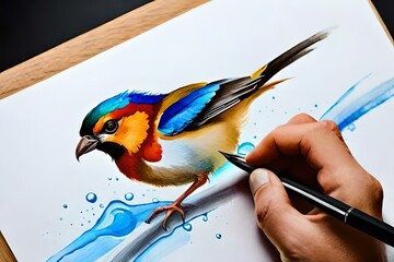 A Handcrafted Aviary on the Canvas - Exploring the Artistry of Birds Painted by Hand on the Vibrant Palette of a Paint Board"