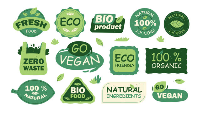 Vegetarian labels set. Organic natural bio products badges. Healthy eating concept