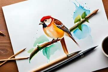A Handcrafted Aviary on the Canvas - Exploring the Artistry of Birds Painted by Hand on the Vibrant Palette of a Paint Board"