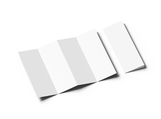 Blank accordion 4 panel fold A4 leaflet renders on transparent background