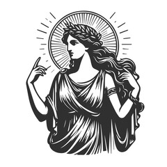 Goddess Aphrodite illustration. Goddess Venus illustration. Simple Aphrodite black and white illustration. Roman goddess Venus. Greek Goddess Aphrodite. Greek mythology. Roman mythology - obrazy, fototapety, plakaty