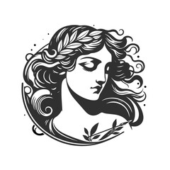 Goddess Aphrodite illustration. Goddess Venus illustration. Simple Aphrodite black and white illustration. Roman goddess Venus. Greek Goddess Aphrodite. Greek mythology. Roman mythology