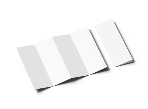 Blank accordion 4 panel fold A4 leaflet renders on transparent background