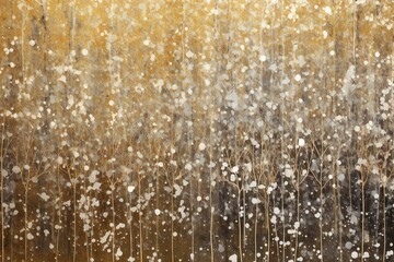 Abstract background with snowflakes on a golden metal surface