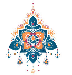 Fototapeta na wymiar Illustration of colorful Indian pattern motif isolated on transparent background