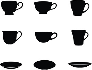 A vector collection of Teacups and Saucers for Artwork Compositions - obrazy, fototapety, plakaty