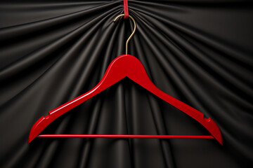 Classic black hanger red price tag on smooth, wavy cloth