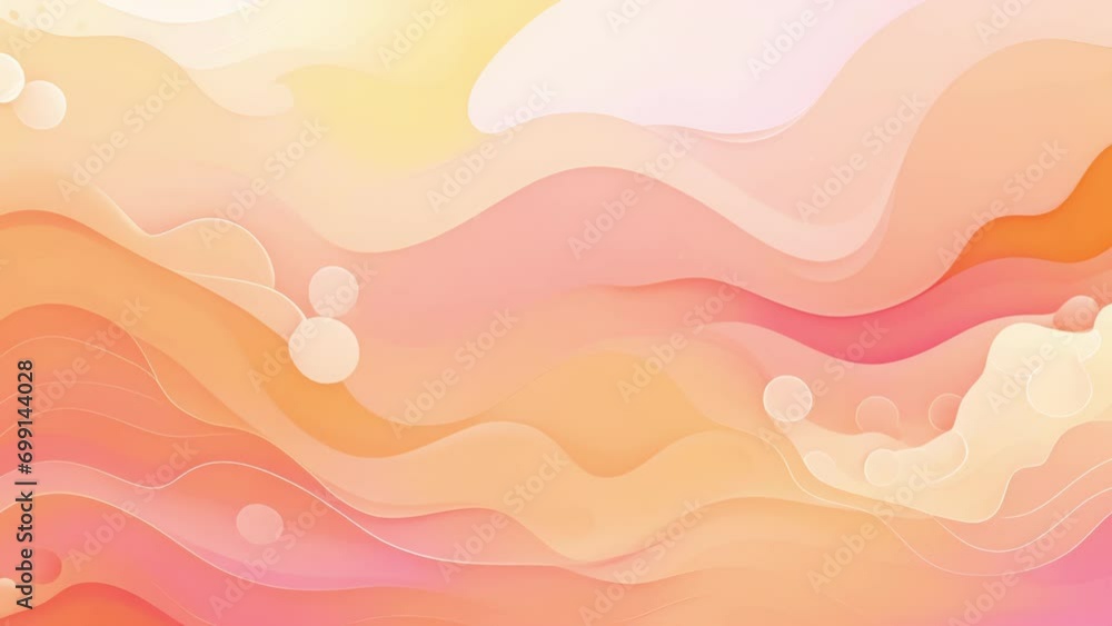 Poster closeup of a whimsical abstract background in playful peach fuzz hues, dotted with abstract shapes a