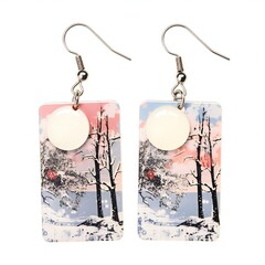 Earrings with winter forest on a white background,  Isolate