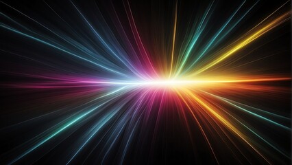 Colorful abstract flash of light on black background on plain black background from Generative AI