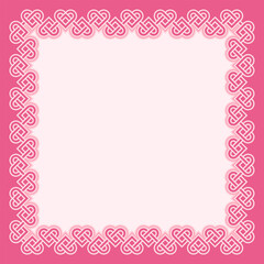 Pink Square Frame With Interlocked Love Heart Pattern Vector Background Illustration