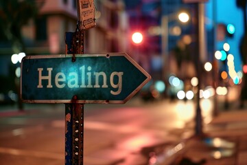 The Intersection of Renewal: Street Signpost Standing Tall with the Word "Healing"