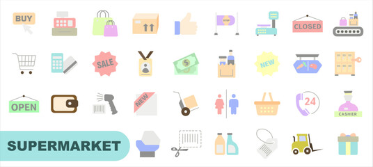 Collection of flat color shopping icons - web icon set. Set of shopping icons. Collection of vector icons.