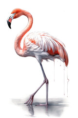 Drawing style scientific illustration of a flamingo. Generative AI. transparent background.