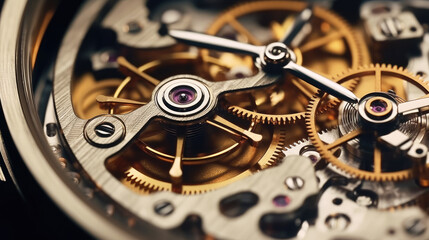 Close-up of a mechanical gears in swiss watch